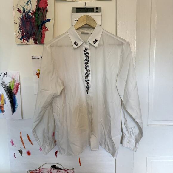 Hasting & Smith Tops - VTG Women's White Blouse with Embroidered Flowers Size 12